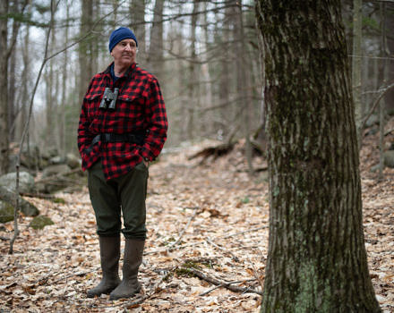 Ben Haubrich pauses in the woods. (photos © Ben Conant )