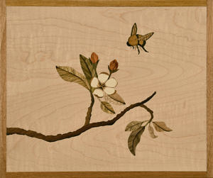 A marquetry apple blossom by Craig Altobello