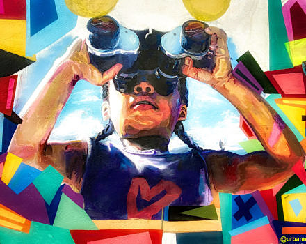 A colorful mural of a young girl birding from the Wynwood Arts District of Miami, Florida. (mural © Octez, photo © urbanmuralhunter via the Flickr Creative Commons)