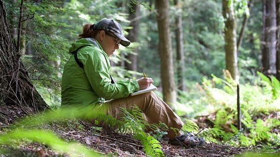 Bird Diva Bridget Butler practicing "Slow Birding" (photo © Bridget Butler)