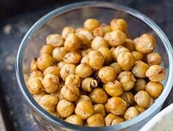 glass bowl of roasted garbanzo beans