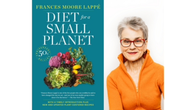 Frances Moore Lappé and her book.
