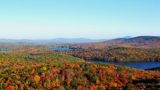 View of mountains and lake in autumn