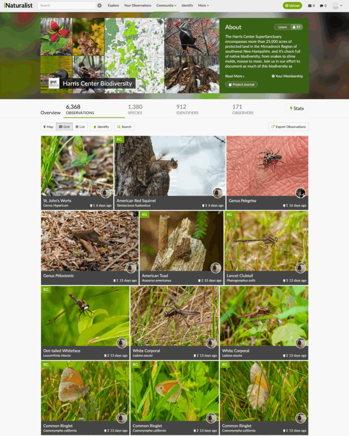 Harris Center iNaturalist Page