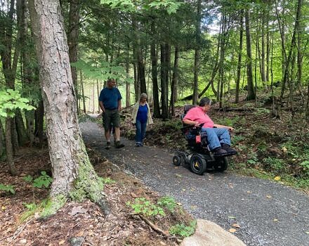 Exploring the Glover's Ledge accessible hiking trail (photo courtesy of Antioch University via Facebook)