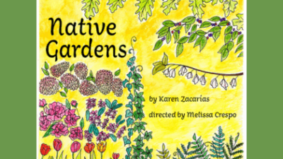 A drawing of flowers and a garden for the play Native Gardens (Art by Kate Cote)