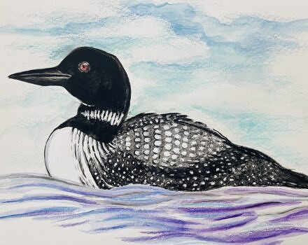 A painting of a loon by Tristan Bridges