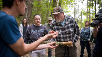 A mushroom walk with John and George (photo © Ben Conant)