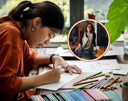 Girl drawing at a desk & Rosemary Conroy (photo © Rawpixel)