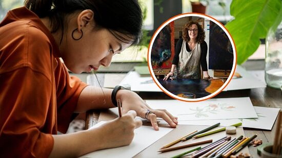Girl drawing at a desk & Rosemary Conroy (photo © Rawpixel)