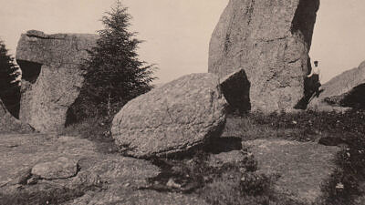 An old postcard showing Stoddard Rocks (photo courtesy the Town of Stoddard)