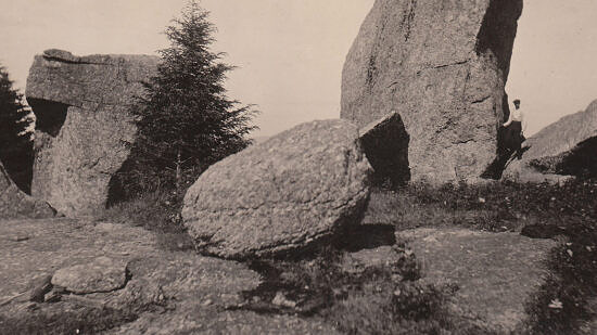 An old postcard showing Stoddard Rocks (photo courtesy the Town of Stoddard)
