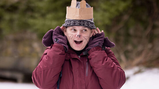 Jaime Hutchinson pretending to be a chipmunk during a teacher workshop (photo © Ben Conant)
