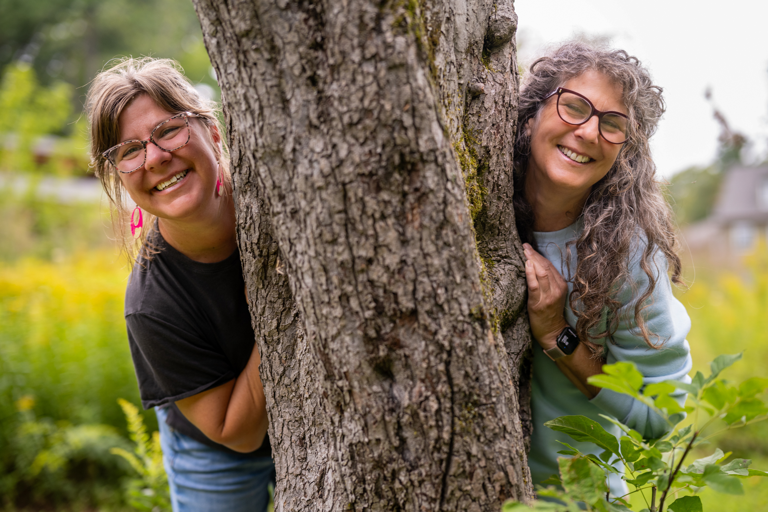 Harris Center teacher-naturalists Karen Rent (left) and Susie Spikol (right), hosts of the Wild at Home podcast (photo © Ben Conant)